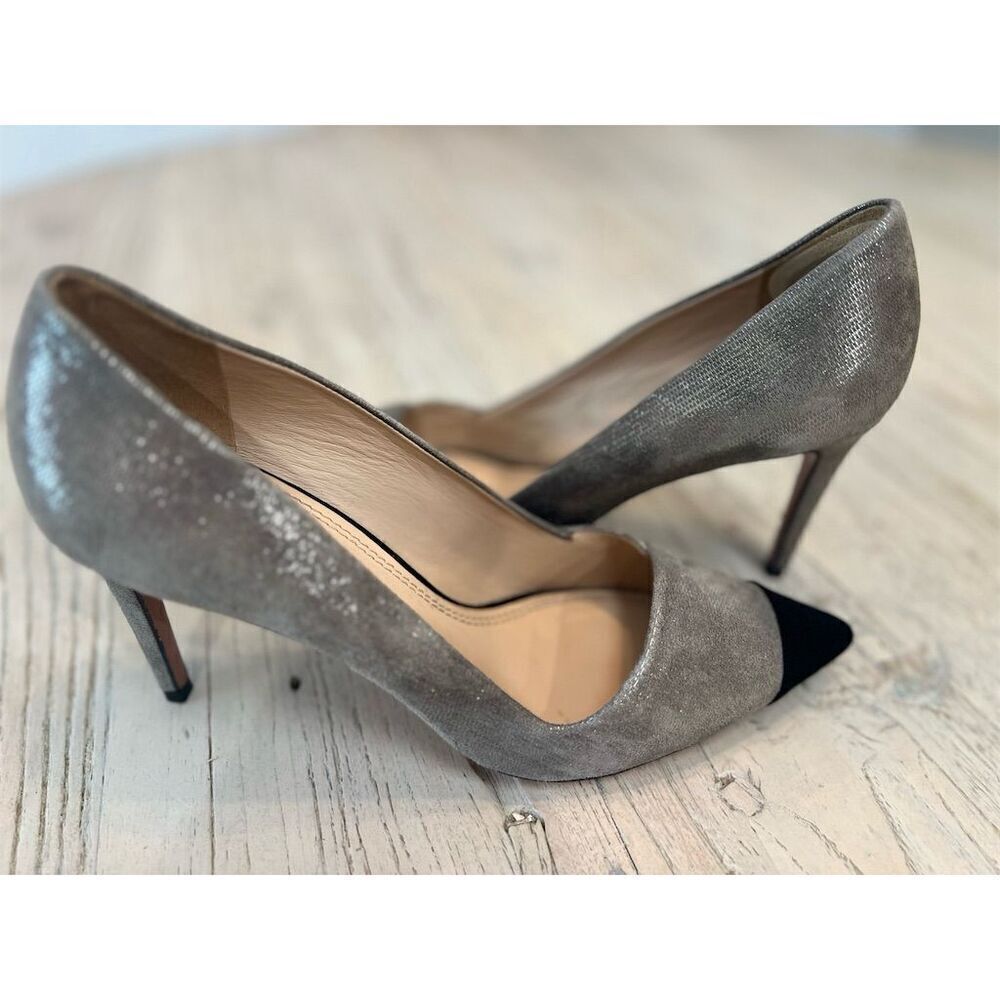 Tory Burch Shaila Heel Women's Pumps Gray Silver Black Cap Toe Size 9.5 - Picture 6 of 16